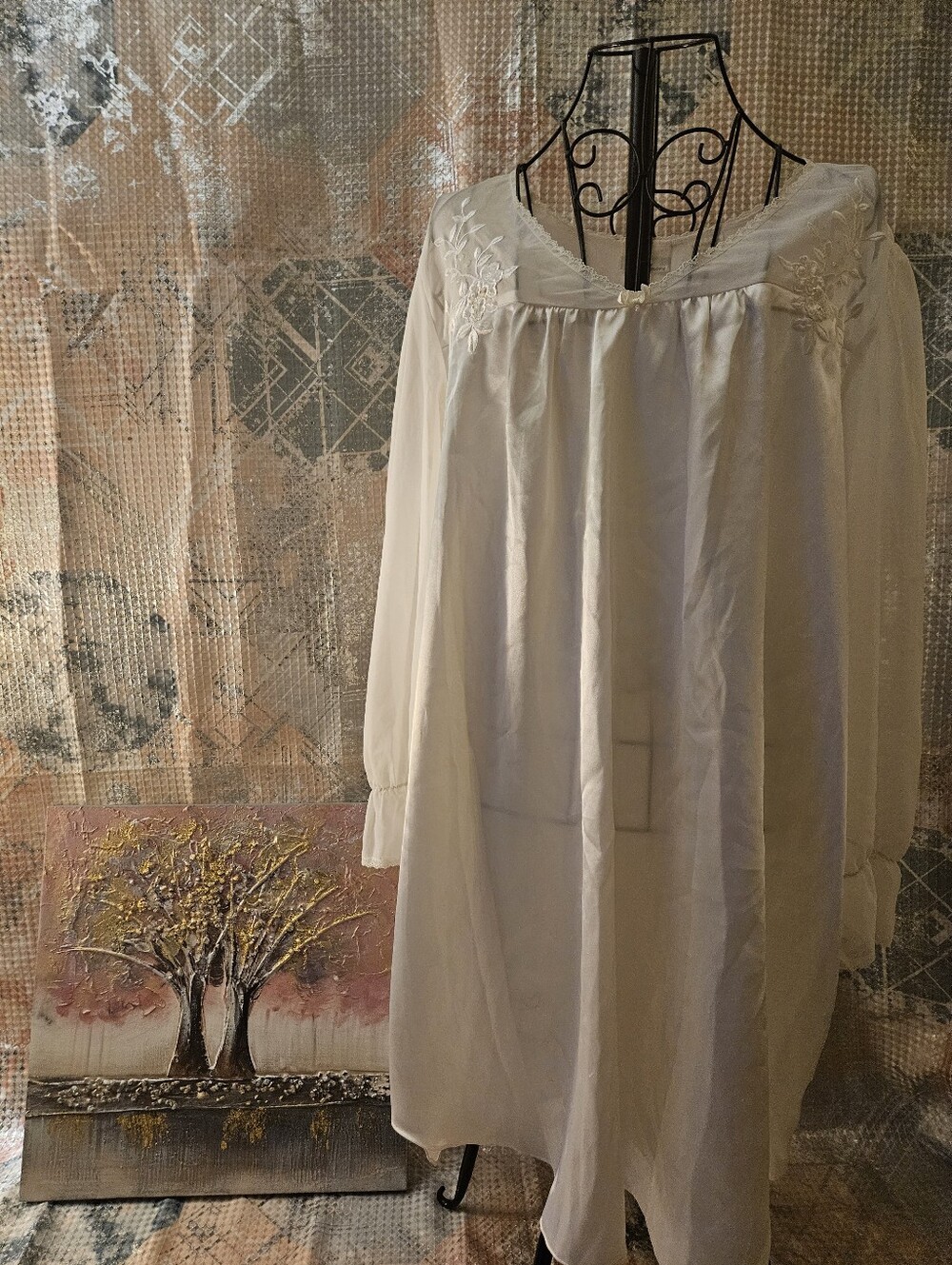 Intimo Amore Women's Satin Nightgown with Lace & Embroidered Yoke - Cream